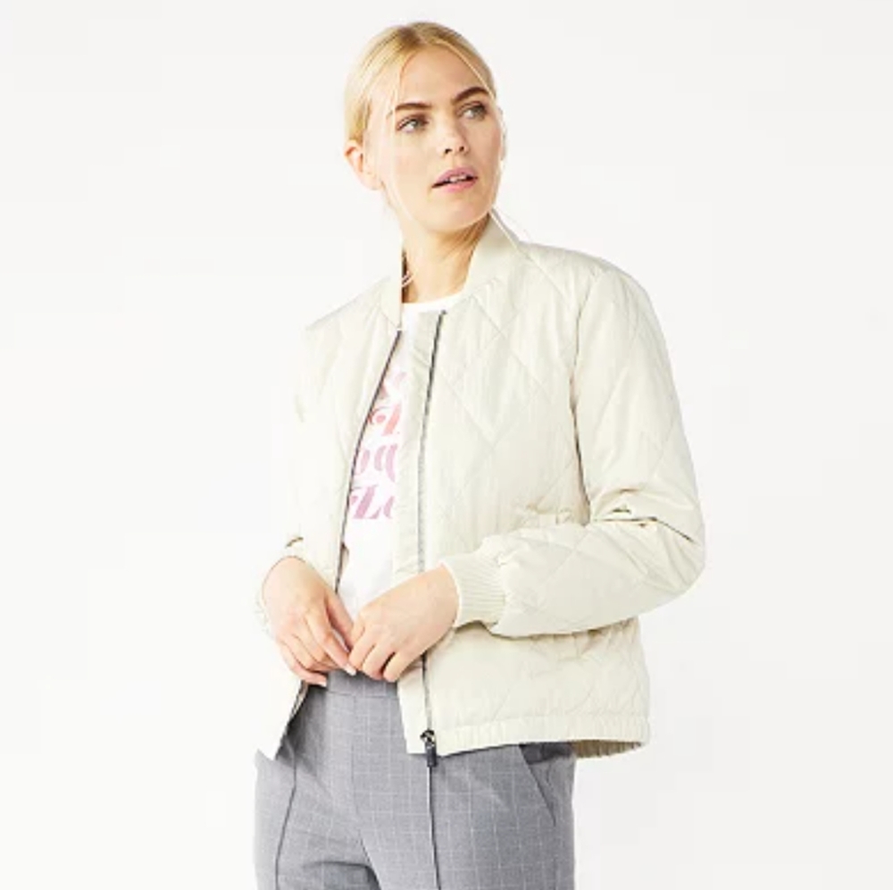 NINE WEST, Quilted Bomber Jacket, Size Large. Perfect for Spring or Fall.